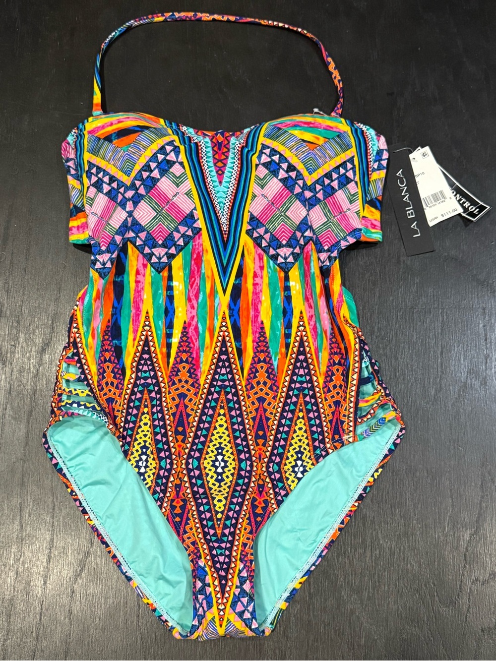 New La Blanca Women'sOne-Piece Swimsuit Tribal Multi-color Print Size 8